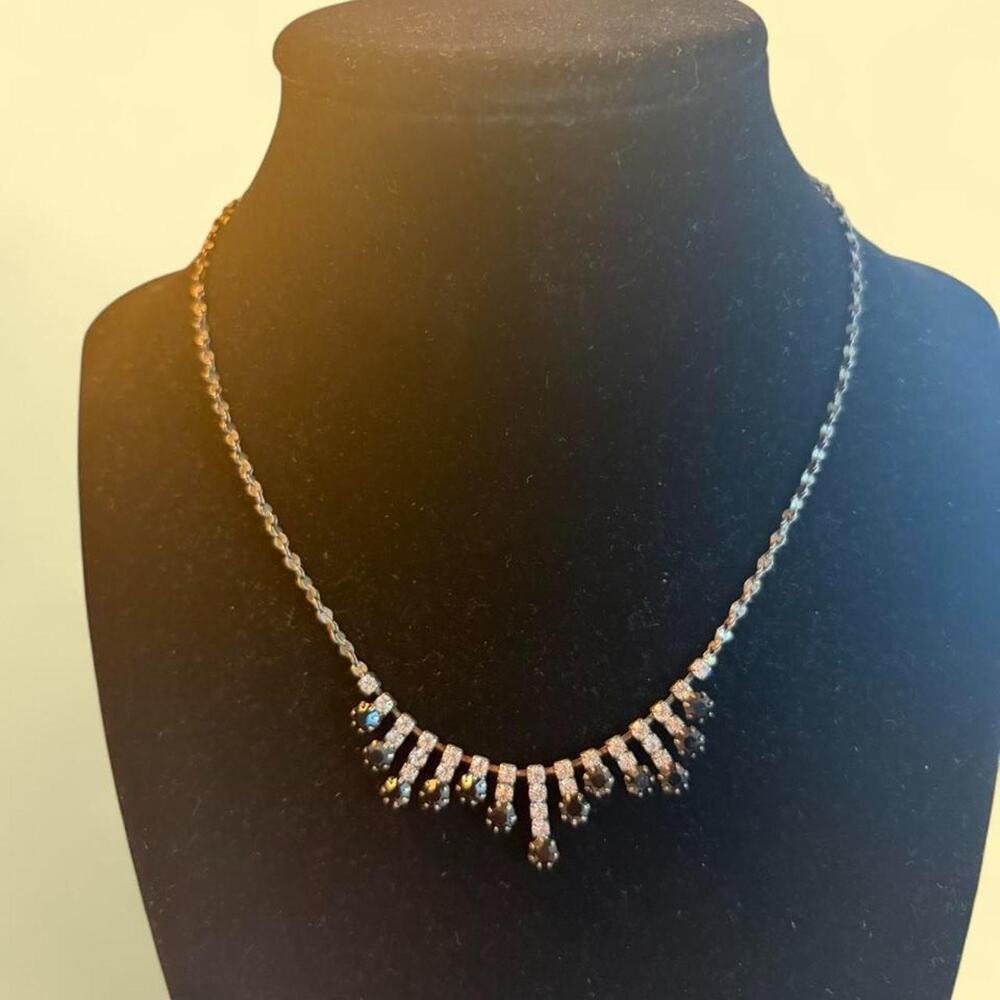 Vintage silver black rhinestone